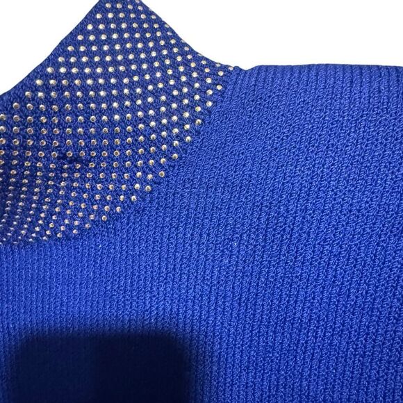 St. John Rare Vintage Royal Blue Cobalt Santana Knit Stud Turtleneck Sweater - Picture 4 of 10